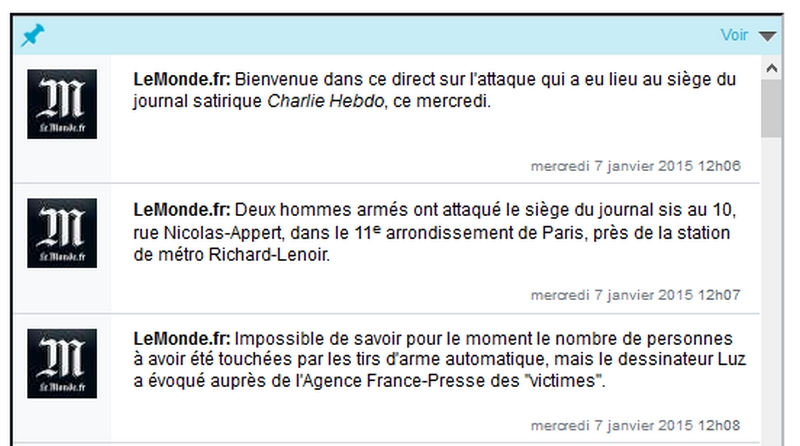 Le début du live du Monde, le jour de l'attentat à la rédaction de Charlie Hebdo