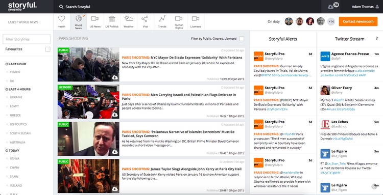 Capture d’écran du “Newswire” de Storyful, le jour des attentats à Paris.