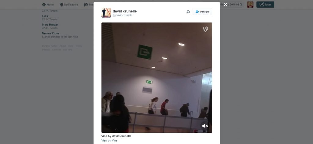 Capture d'écran de l'extrait vidéo posté sur Vine et Twitter par David Crunelle le 22 mars.