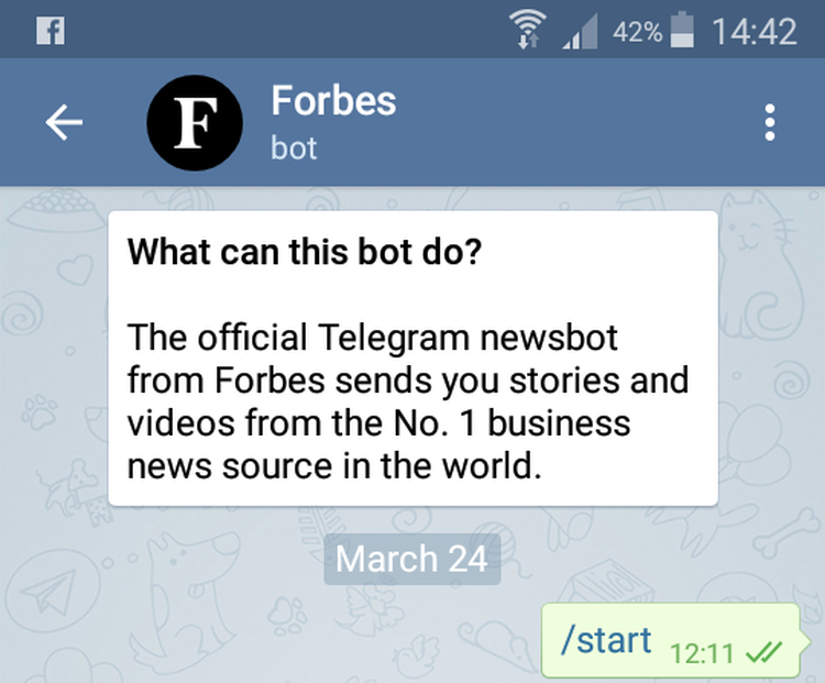 Forbes Bot, premier écran