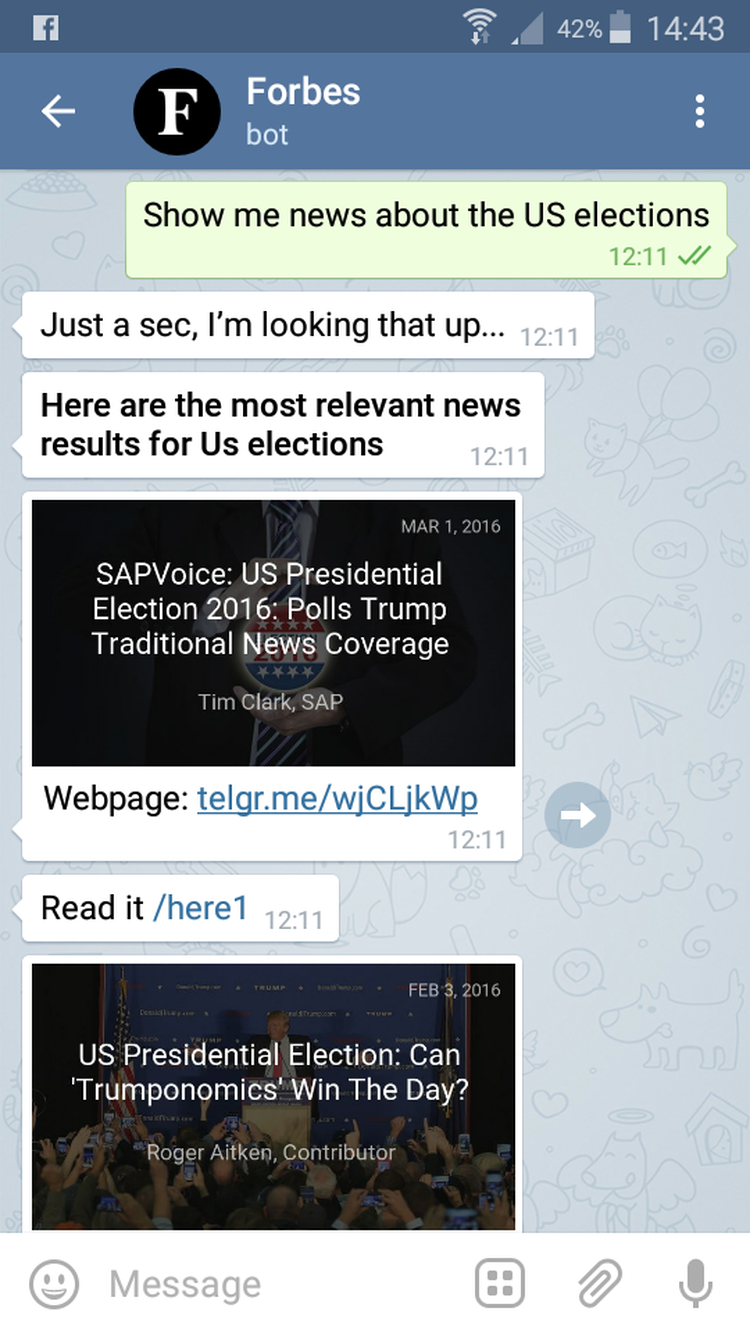Forbes Bot, écran 2